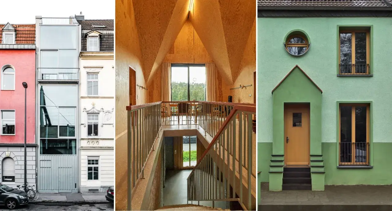 Modernisierung eines Siedlungshauses: Fassaden und Innenraum mit Holzverkleidung.