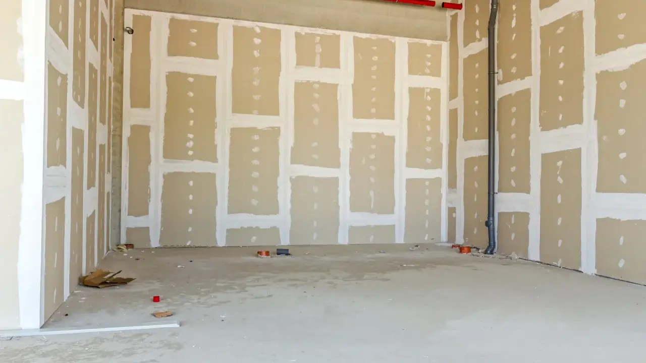 Gipskartonplatten kleben mit Rotband: Wände werden mit Gipsplatten verkleidet, die Fugen mit Rotband verspachtelt.