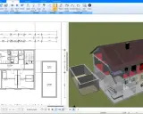 3D-Modell eines Hauses mit Grundriss. Ein Anbau und eine Garage sind sichtbar. Der 3m grenzabstand nicht eingehalten.