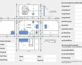 Grundriss mit Maßen, der den estrich aufbau und die Berechnung von Wand- und Bodenflächen zeigt.