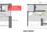 Grundriss-Vergleich: Vorher wenig Stauraum, nachher genug. So kann man eine Treppe planen und den Platz optimal nutzen.