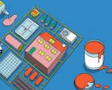Modellbausatz eines Hauses mit Fenstern, Dachziegeln, Solarpaneel und einem Kranich. Die richtige haus sanieren reihenfolge ist entscheidend für ein erfolgreiches Projekt.