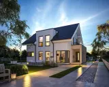 Modernes Einfamilienhaus mit Garten und Terrasse. Viele positive schwabenhaus erfahrungen sprechen für dieses Design.