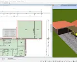 Bauplan eines Bungalows mit Garage und Carport. Die grenzbebauung garage ist im Plan detailliert.