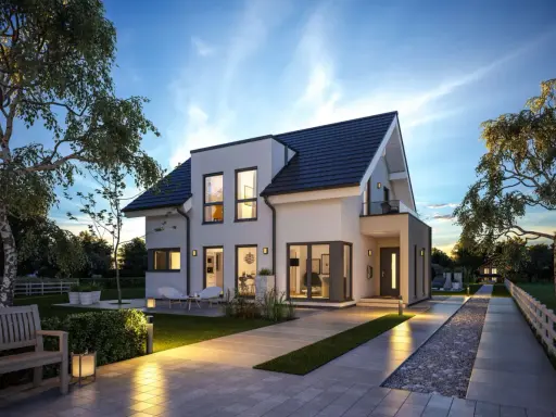 Modernes Einfamilienhaus mit Garten und Terrasse. Viele positive schwabenhaus erfahrungen sprechen für dieses Design.