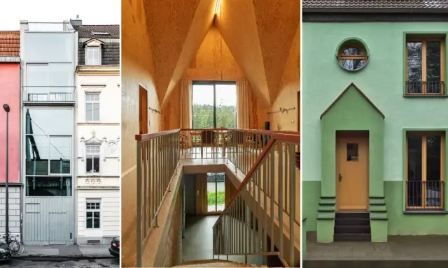 Modernisierung eines Siedlungshauses: Fassaden und Innenraum mit Holzverkleidung.