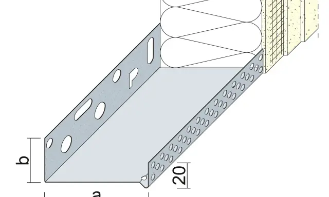Detailansicht: WDVS Sockelprofil anbringen. Das Profil schützt die Dämmung und bildet die Basis für den Putz.