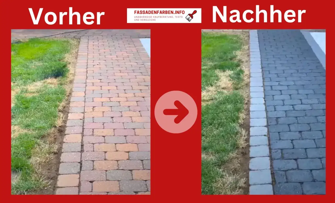 Vorher/Nachher-Vergleich: Vergraute Pflastersteine streichen verleiht dem Weg ein frisches, modernes Aussehen.