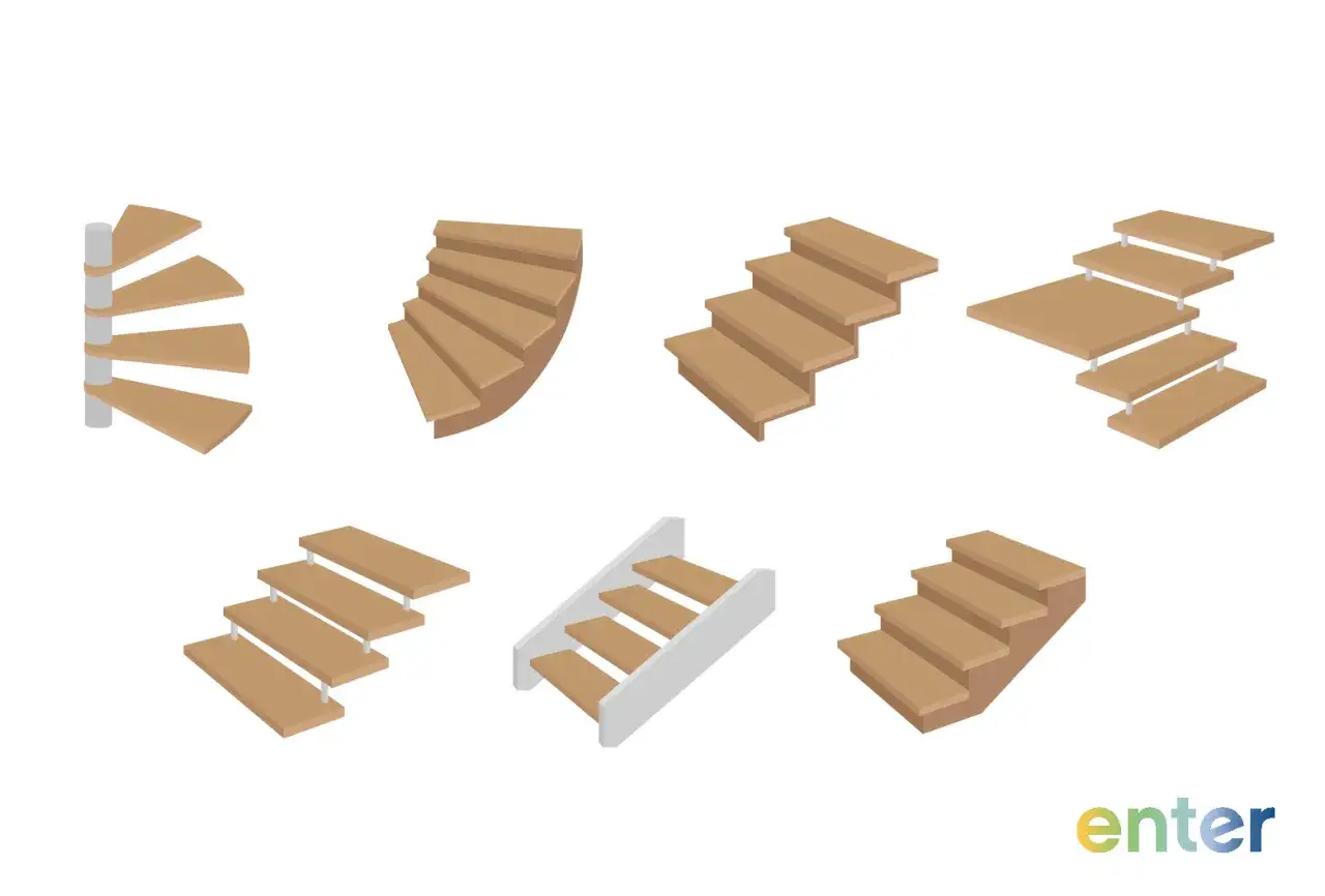 Verschiedene Treppenmodelle: Wendeltreppe, gerade Treppe, Podesttreppe. Hier können Sie die treppe kosten berechnen.